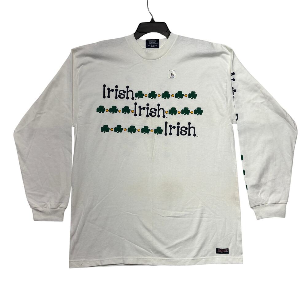 Vintage Deadstock Notre Dame Fighting Irish Shirt Large White Jansport Made USA